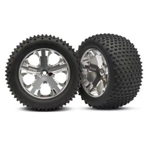 Traxxas TRA3770 Rear Alias Tires w/Chrome Wheels - Rustler / Stampede - PowerHobby