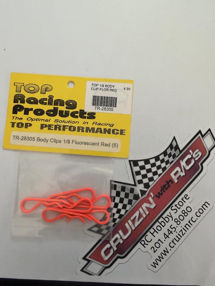 Top Racing Part #TR-28305 Body Clips 1/8 6ct Florescent Red