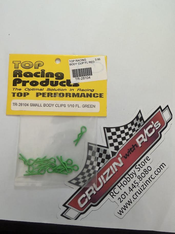 Top Racing Part #TR-28104 Small Body Clips 1/10 10ct Florescent Green