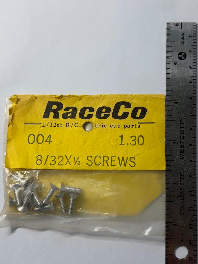 RaceCo Part #004 8 / 32 x 1/2 Screws, 1/12th RC Electric Car Parts - vintage