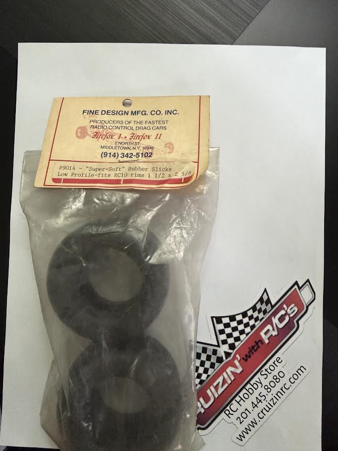 Fine Design Part#9014 "Super-Soft" Rubber Slicks Low Profile fits RC10 Rims 1 1/2 x 2 5/8 - VINTAGE