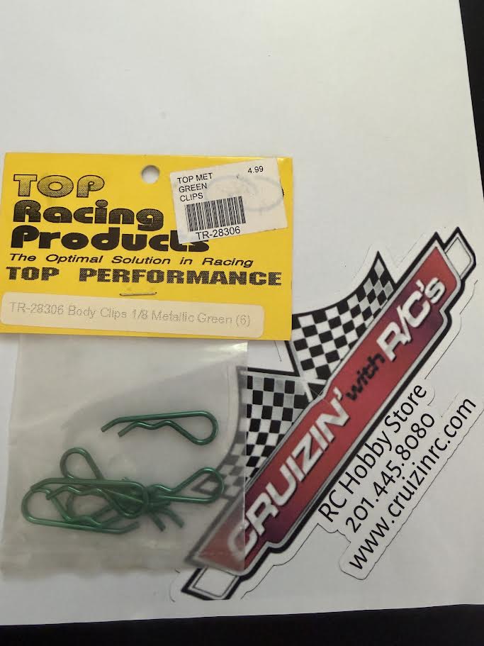 Top Racing Part #TR-28306 Body Clips 1/8 6ct Metallic Green