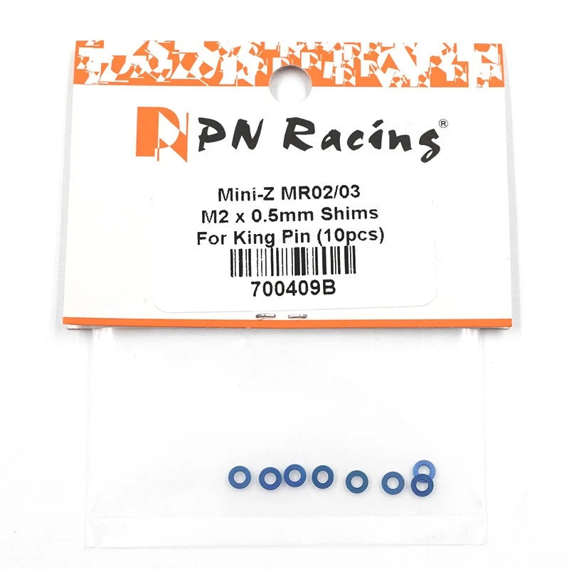 PN Racing M2x0.5mm Shims 10 pcs Blue For Mini-Z MR02/03 Kingpin #700409B