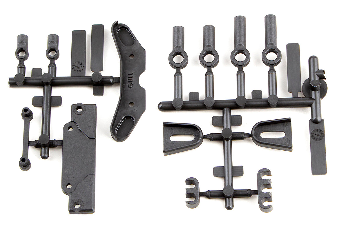 RC10B6.3 Servo Mount Brace, Tower Covers, Wire Clips, Rod Ends