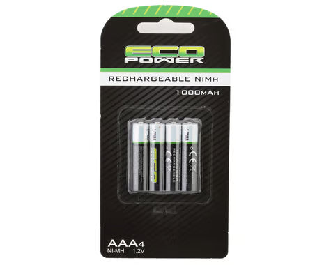 EcoPower Part #ECP-5063 High Power Rechargeable AAA NiMH Batteries (4) (1.2V/1000mAh) (Mini-Z)