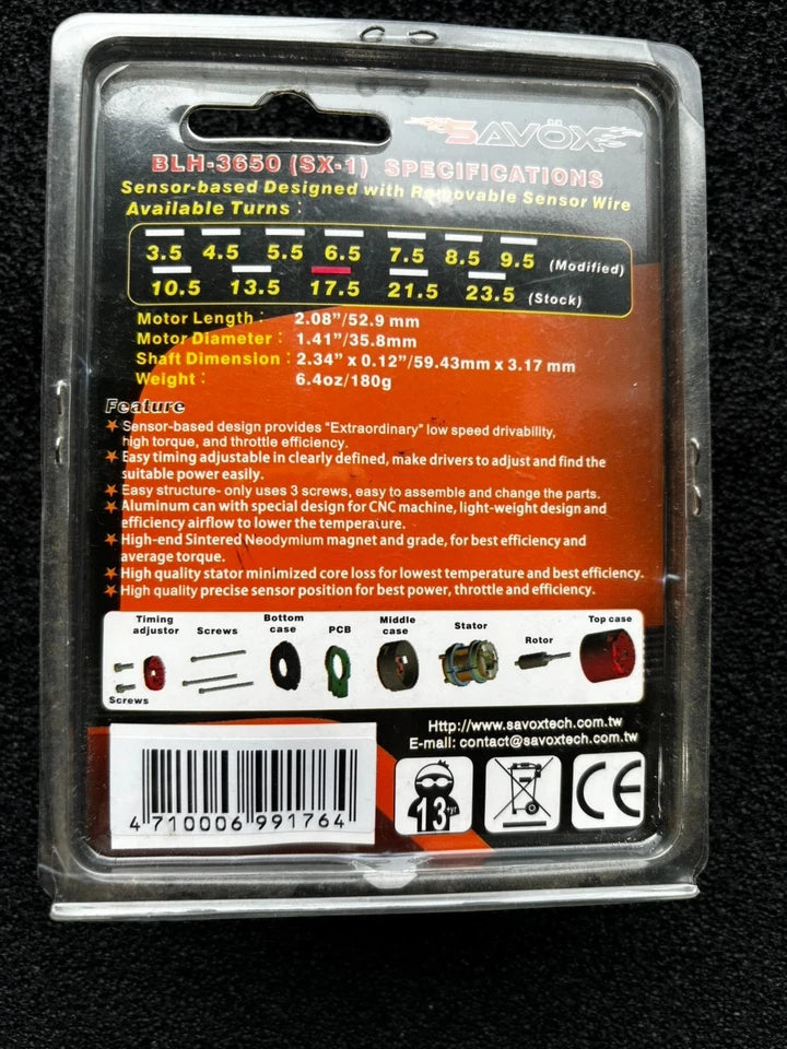 Savox Part #BLH-3650 (SX-1) Sensored Brushless Motor 17.5 Turns