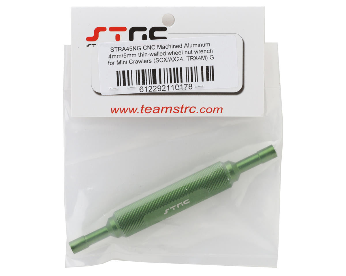 STRC Part #STRA45NG CNC Machined Aluminum 4mm/5mm Thin-Walled Wheel Nut Wrench for Mini Crawlers (SCX/AX24, TRX4M) GREEN