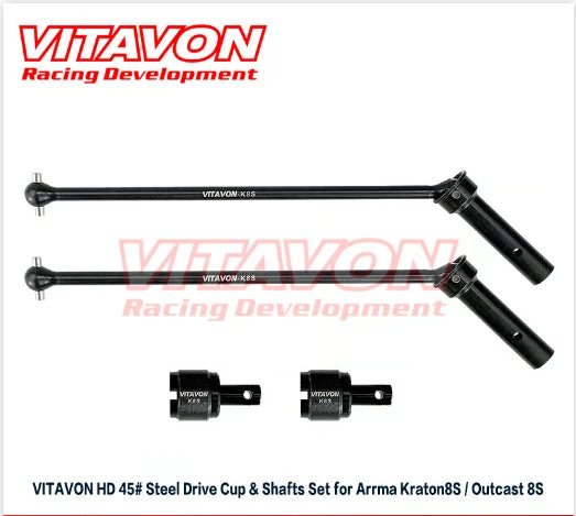 Vitavon RC Part #K8S0032 Drive Cup & Shafts Set 45# HD Steel for Kraton 8S/ Outcast 8S