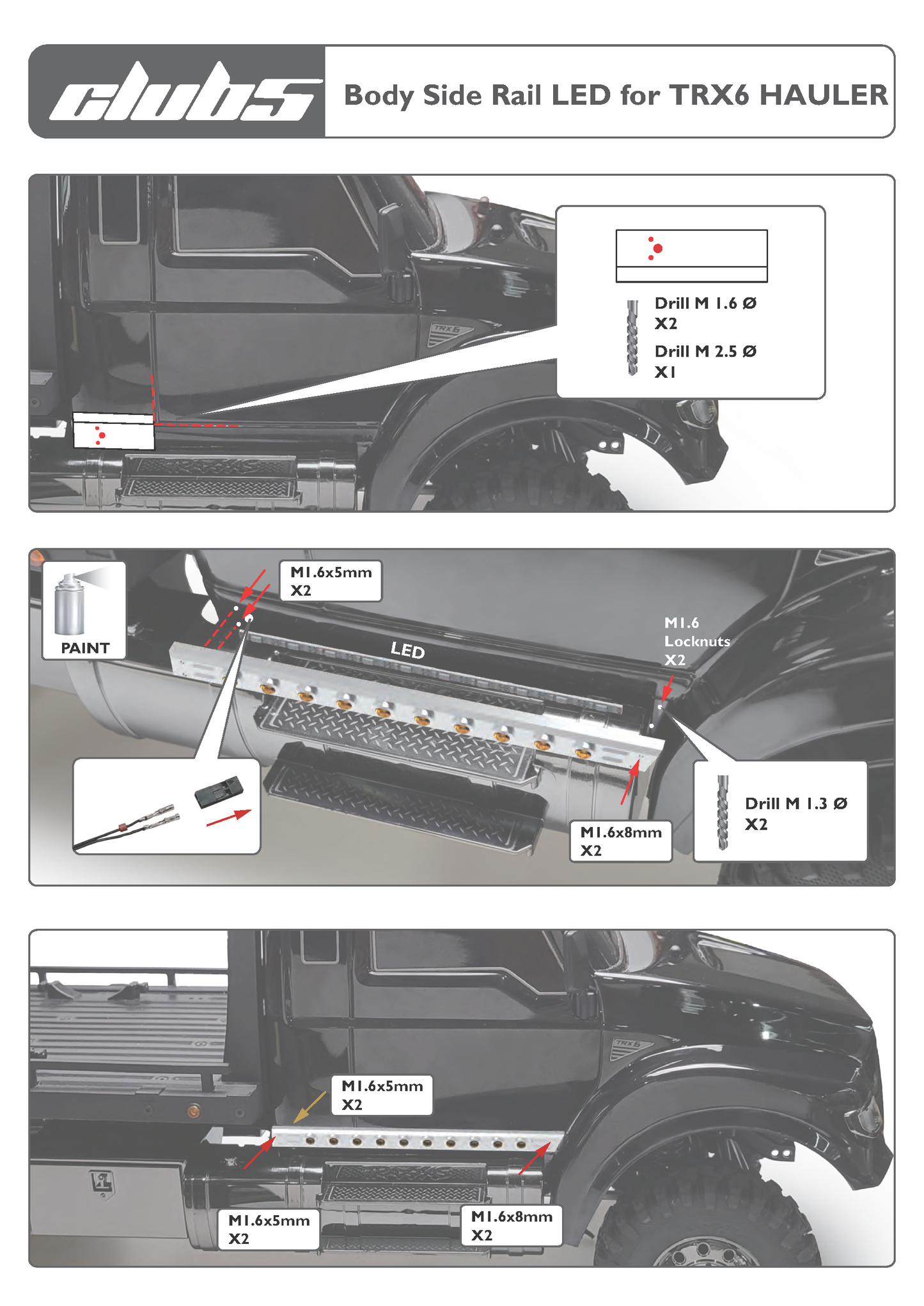 Club 5 Racing Part #C-TRX6-015 Body Side Rail LED for Traxxas TRX-6 HAULER
