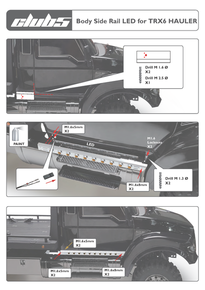 Club 5 Racing Part #C-TRX6-015 Body Side Rail LED for Traxxas TRX-6 HAULER