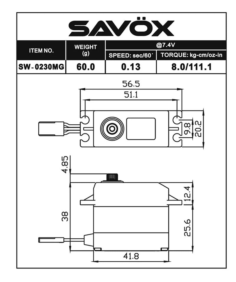 Savox Part #SW-0230MG Waterproof High-Voltage MG Digital Standard Servo w/Soft Start