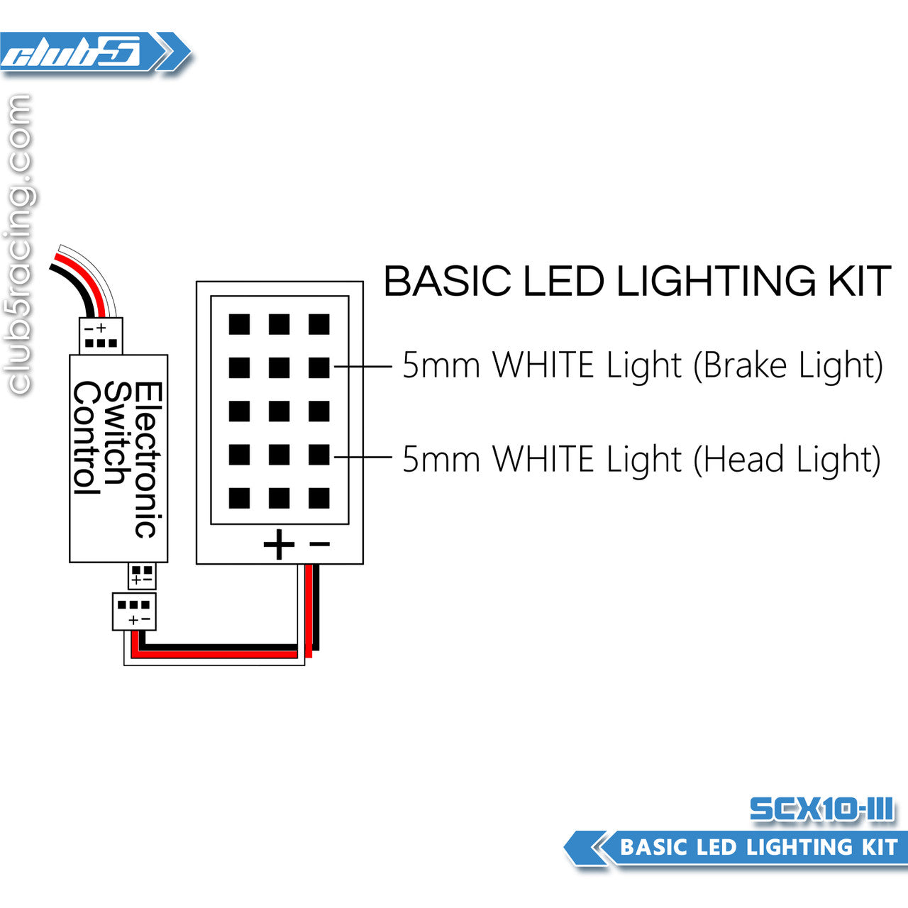 Club 5 Racing Part #C-AXA-040 Basic Headlight / Rear Brake Light Kit ( 6V ) for SCX10 III Jeep JLU Wrangler