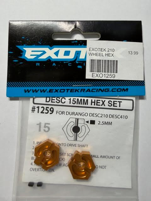 Exotek Part #EXO1259 DESC 15mm Hex Set for Durango DSEC210 DESCX410 - Orange