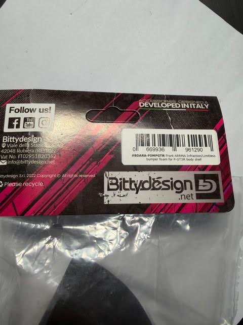 Bittydesign Part #BDARA-FOMPGTR Front Arrma Infraction/Limitless Bumper Foam for P-GT3R Body Shell