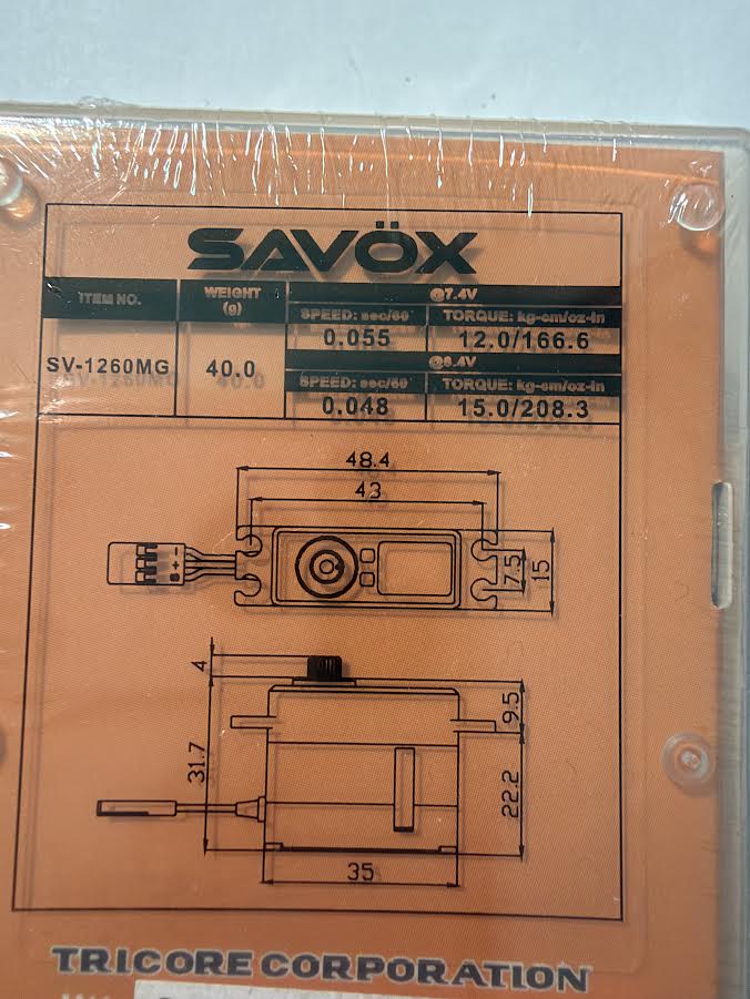 Savox Part #SV-1260MG Servo
