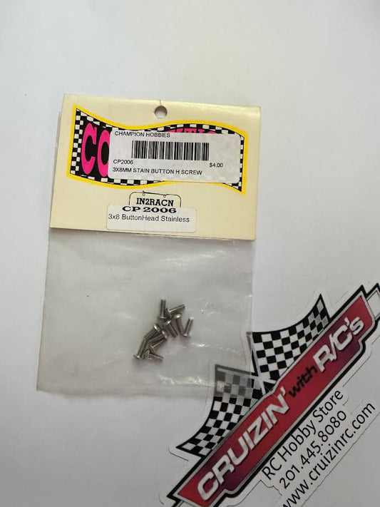 Competition Products Part #CP2006 3x8mm Stainless Buttonhead Screws (10ct)