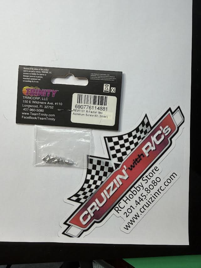 Trinity Part #REV1131 X-Factor Aluminum Screw Kit Silver 5mm (3), 6mm (3)