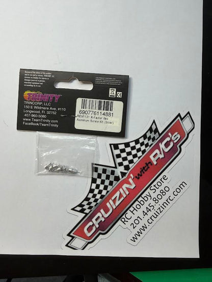 Trinity Part #REV1131 X-Factor Aluminum Screw Kit Silver 5mm (3), 6mm (3)