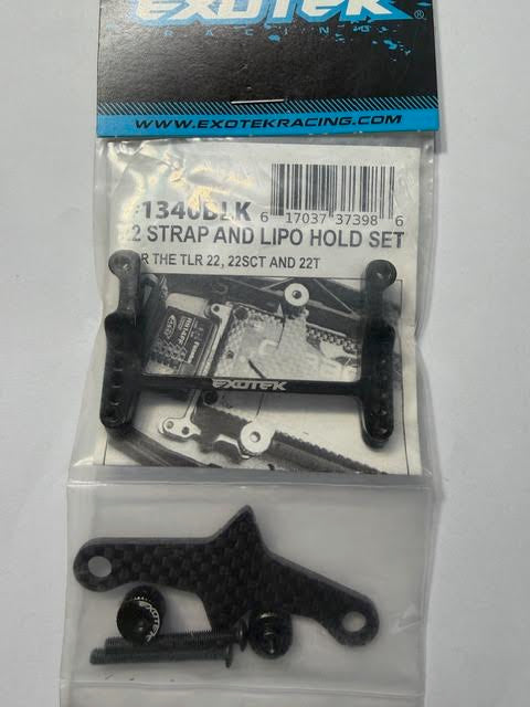 Exotek Part #EXO1340BLK TLR 22 Strap & Battery Hold Set (Black)