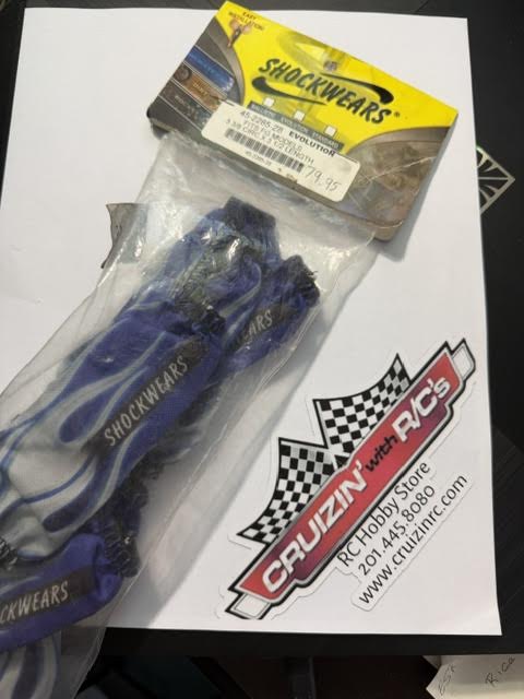 Shockwears Part #45-2285-28 Evolution fits FG Models 3 3/8 Circ.X 3 1/2 length Shock Boots Blue, silver flames