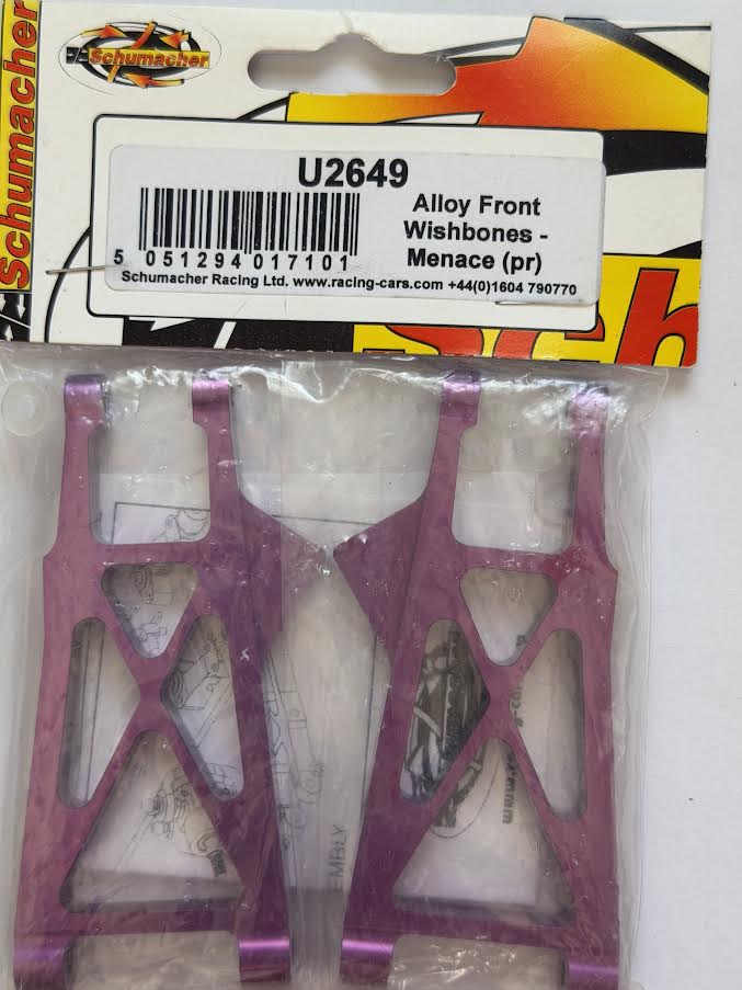 Schumacher Part #SCHU2649 Alloy Front Wishbones Purple (Pair) - Menace