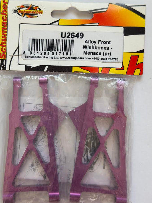 Schumacher Part #SCHU2649 Alloy Front Wishbones Purple (Pair) - Menace