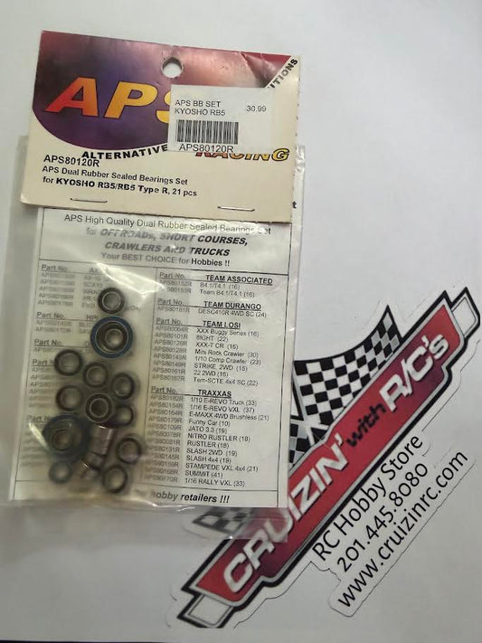 APS Racing Part #APS80120R Dual Rubber Sealed Ball Bearing Kit for KYOSHO RB5 / RB5 Type R, 21 pcs.