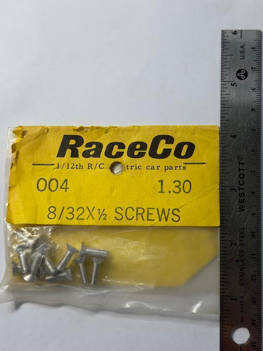 RaceCo Part #004 8 / 32 x 1/2 Screws, 1/12th RC Electric Car Parts - vintage
