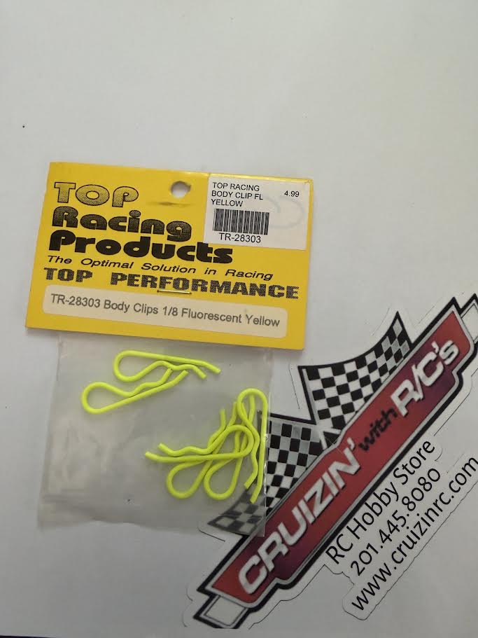 Top Racing Part #TR-28303 Body Clips 1/8 6ct Florescent Yellow