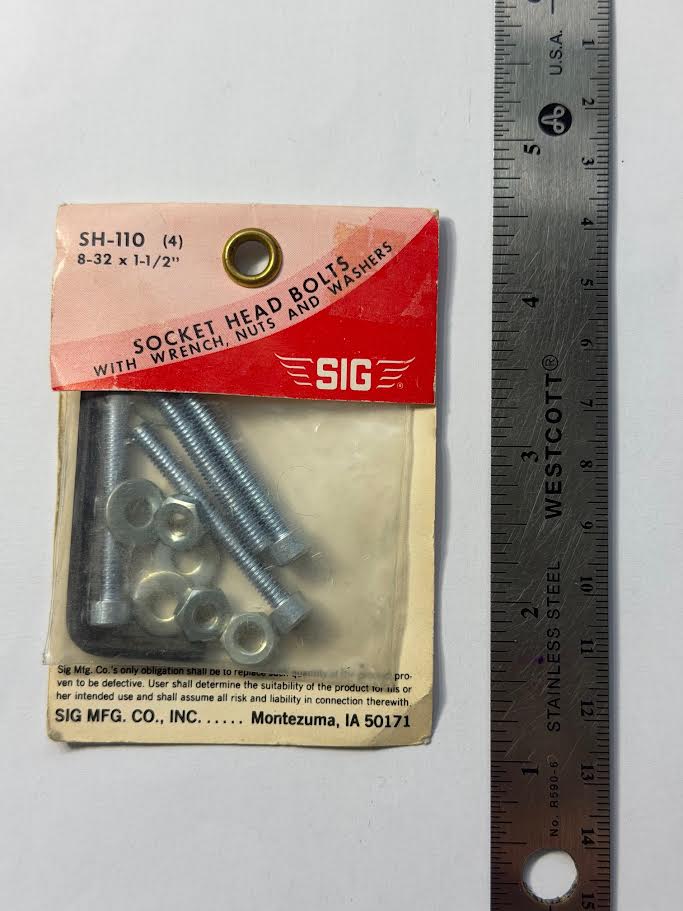 SIG MFG Part #SH-110 Socket Head Bolts  8-32 x 1-1.2" (4) - vintage