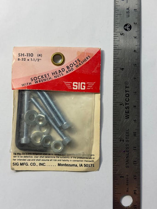 SIG MFG Part #SH-110 Socket Head Bolts  8-32 x 1-1.2" (4) - vintage