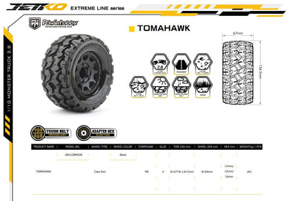 Powerhobby Part #PHB2801CBMSGB 1/10 2.8 MT Tomahawk Belted Tires (2) with Removable Hex Wheels