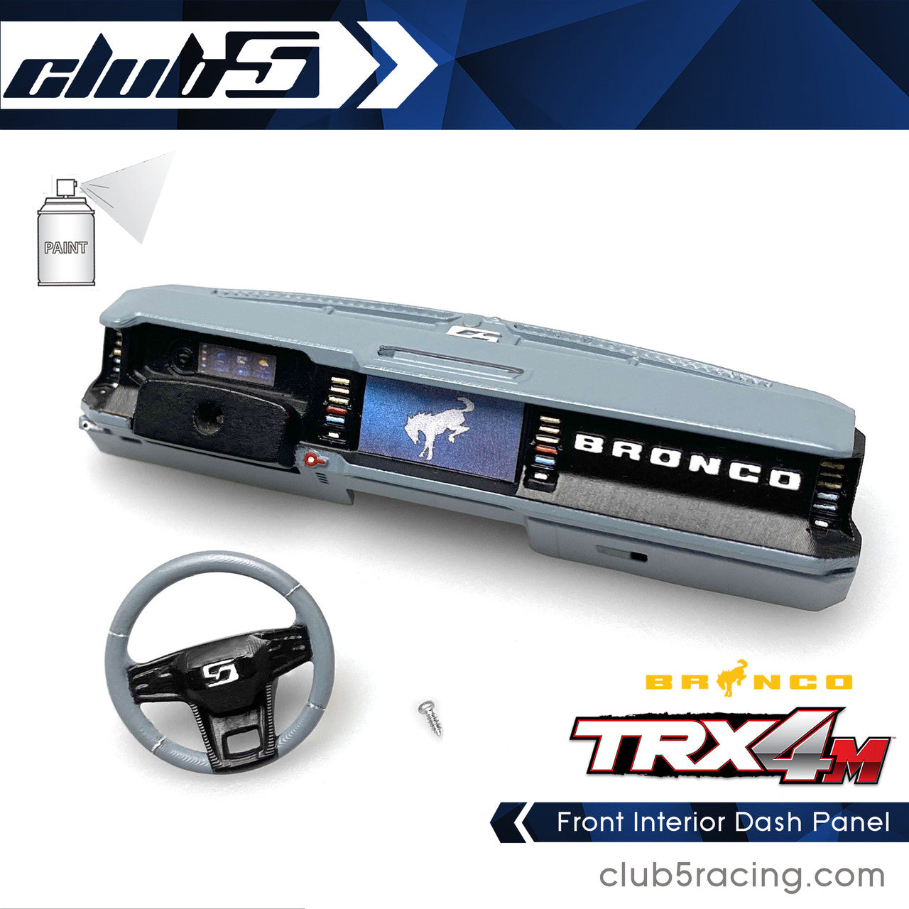 Club 5 Racing Part #C-TRX4-124 Front Interior Dash Panel for TRX-4M Ford Bronco
