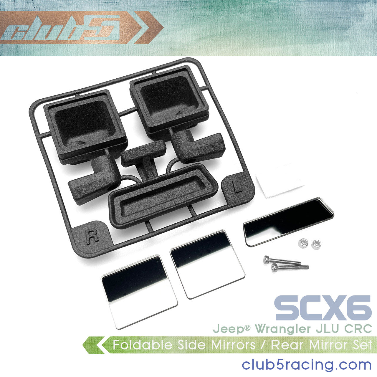 Club 5 Racing Part #C-AXA-187 Foldable Side Mirrors / Rear Mirror Set for Axial SCX6 Jeep JLU Wrangler