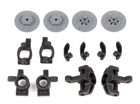 Reflex 14R Steering and Caster Blocks, Rear Hubs, and Brake Discs