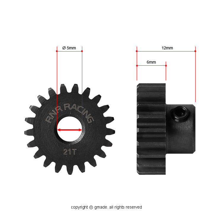 Gmade Part #GM82421 Hardened Steel Pinion Gear 21T 32Pitch 5mm Shaft