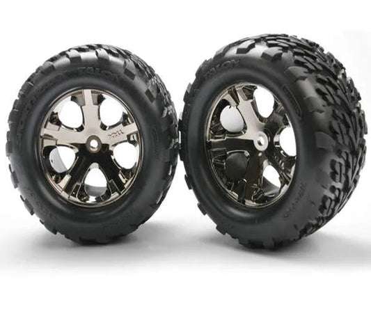 Traxxas TRA3668A Rear All-Star BK Chrome Wheels w/Talon Tires Stampede VXL / XL5 - PowerHobby