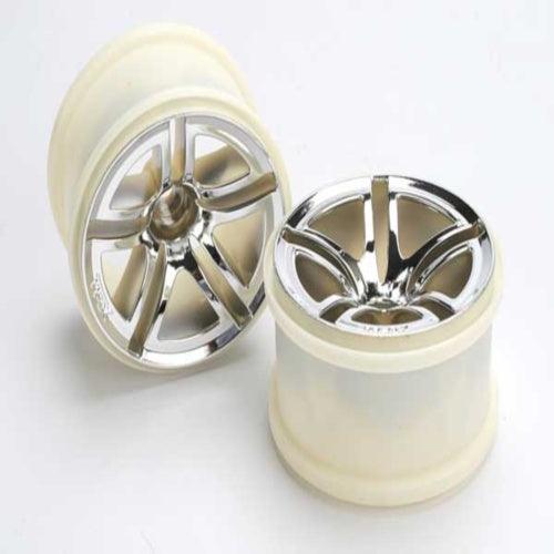 Traxxas 5572 Rear Twin Spoke Wheel 2.8" Chrome (2) Stampede - PowerHobby