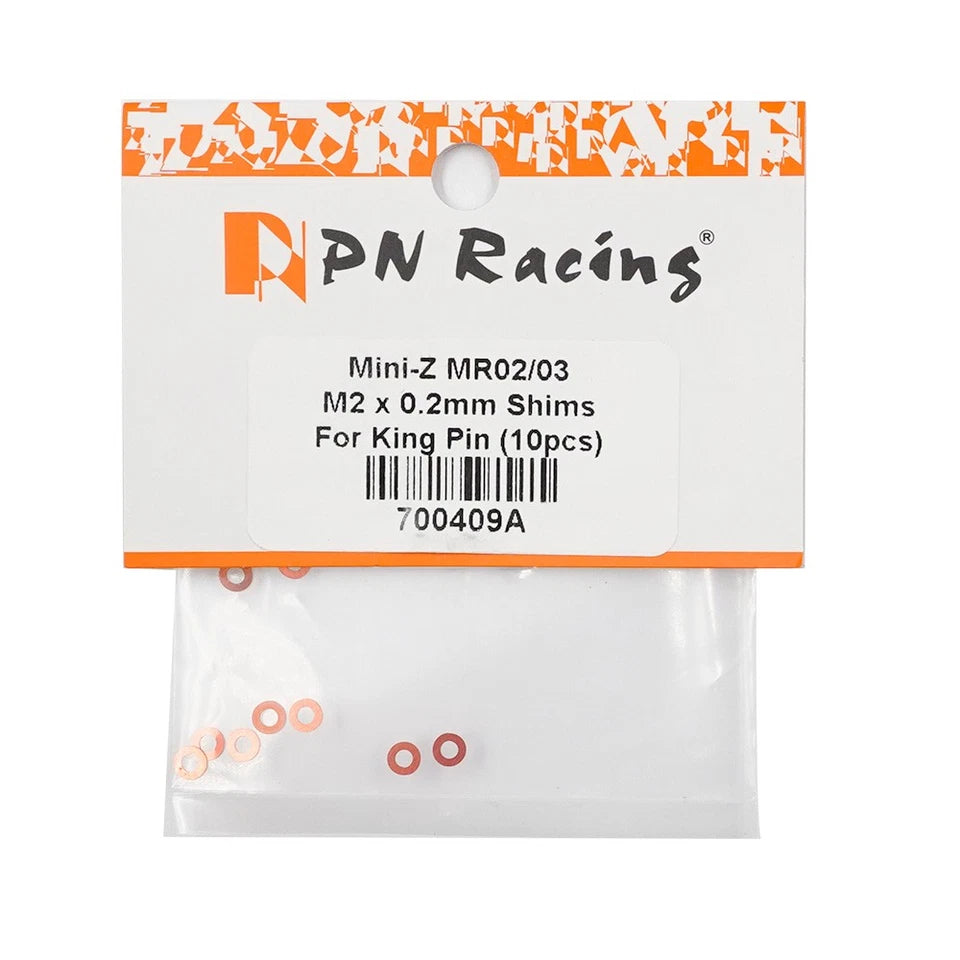 PN Racing M2x0.2mm Kingpin Shims 10 pcs Orange For Mini-Z MR02 MR03 #700409A