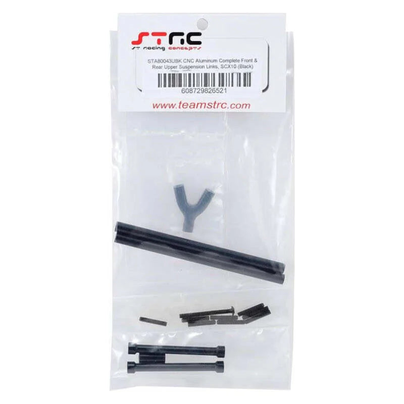 STRC Part #STA80043UBK CNC Aluminum Complete Front & Rear Upper Suspension Link, SCX10 BLACK