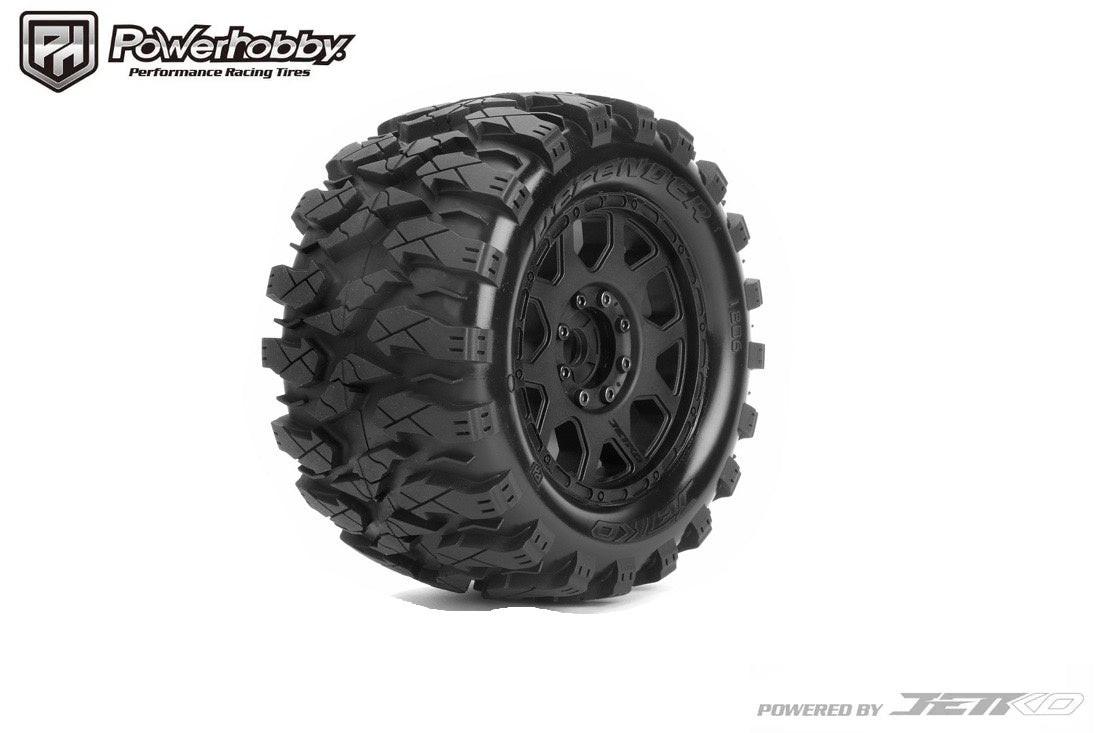 Powerhobby Part #PHB1806CBCSGB 1/8 MT 3.8" Defender Belted Mounted Tires w/ Removable Hex Wheels (2)