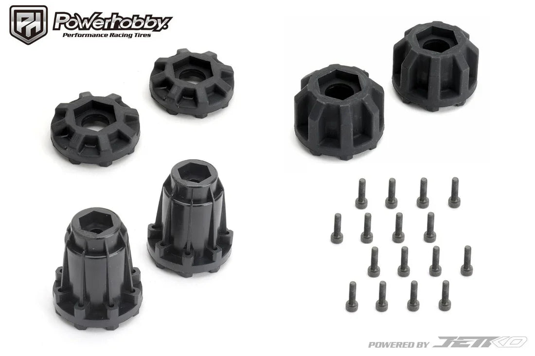 Powerhobby Part #PHB1806CBCSGB 1/8 MT 3.8" Defender Belted Mounted Tires w/ Removable Hex Wheels (2)