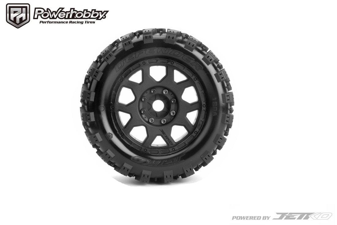 Powerhobby Part #PHB1806CBCSGB 1/8 MT 3.8" Defender Belted Mounted Tires w/ Removable Hex Wheels (2)