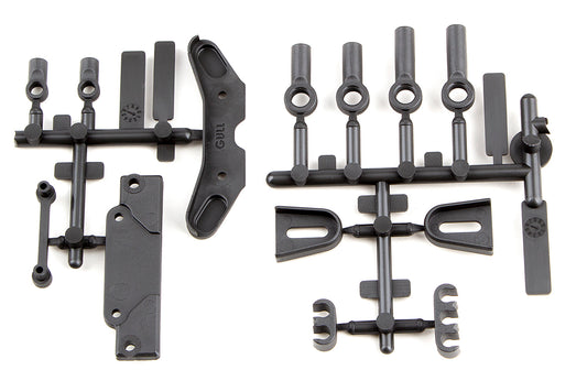RC10B6.3 Servo Mount Brace, Tower Covers, Wire Clips, Rod Ends
