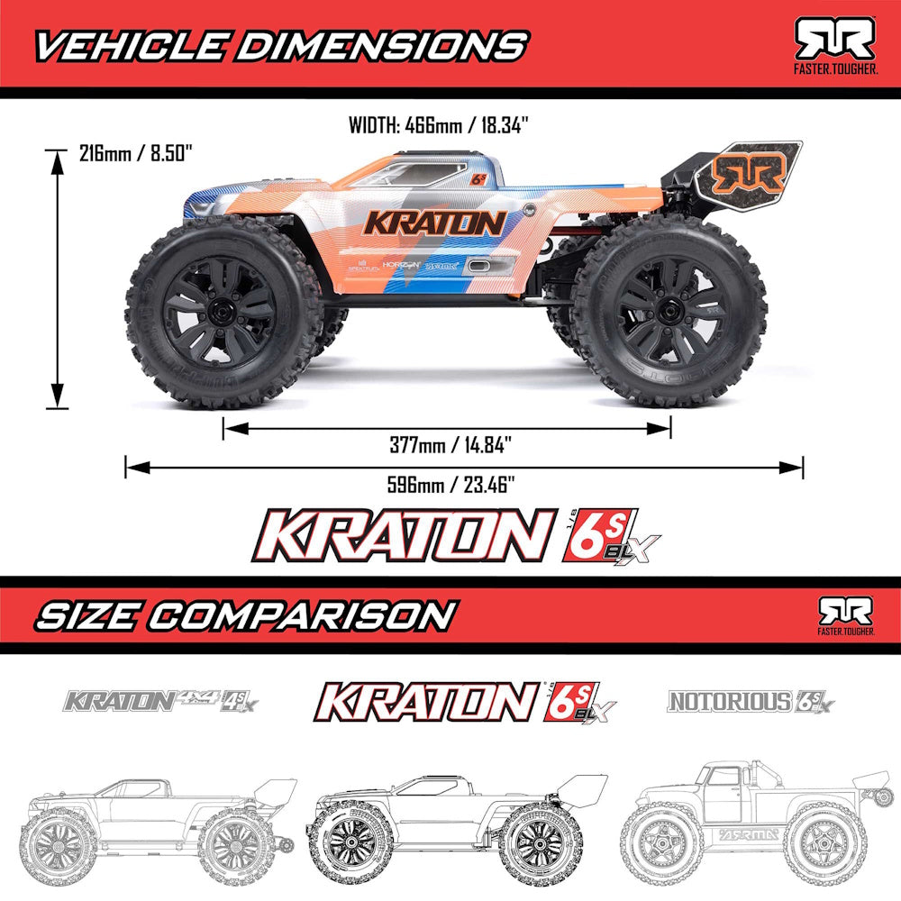 ARRMA ARA8608V6T1 1/8 KRATON 6S 4X4 RTR Brushless Speed Truck, Blue/Orange
