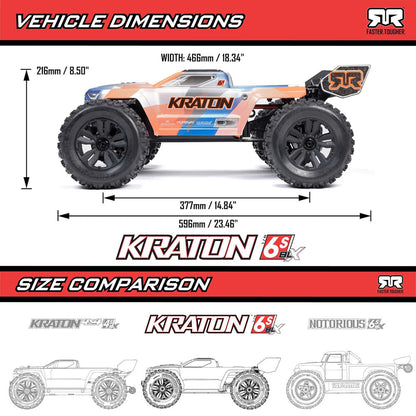 ARRMA ARA8608V6T1 1/8 KRATON 6S 4X4 RTR Brushless Speed Truck, Blue/Orange
