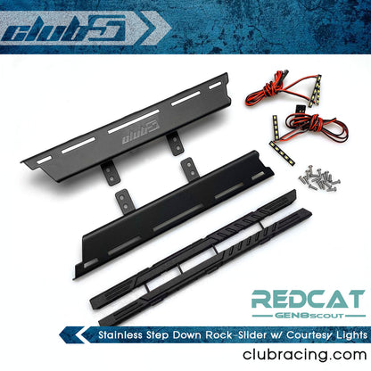 Club 5 Racing Part #C-GEN8-0061 Stainless Step Down Rock-Slider w/ Courtesy Lights for Redcat GEN8