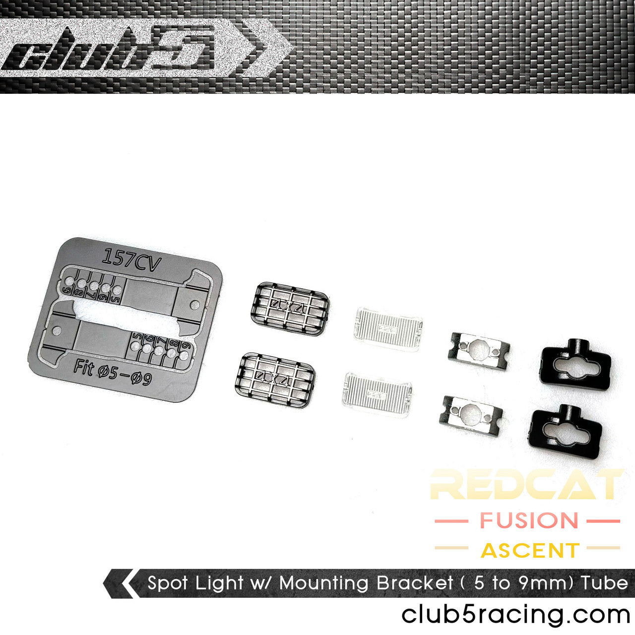 Club 5 Racing Part #C-RC-0058 Dual Spot Lights w/ LED for Club 5 Steel Front Bumper / Redcat Ascent / Fusion