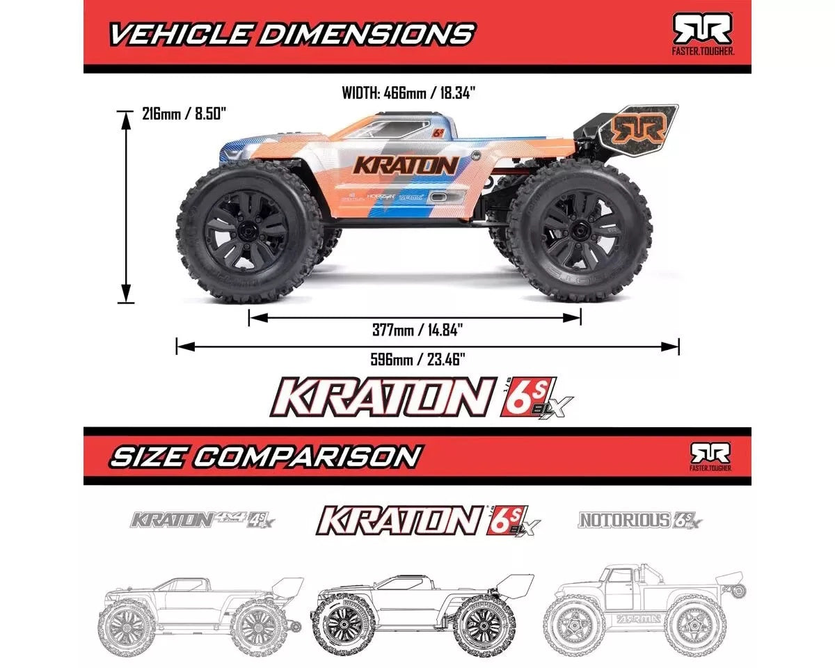 ARRMA ARA8608V6T2 1/8 KRATON 6S 4X4 RTR Brushless Speed Truck, Blue/Pink