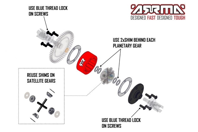 Arrma ARA220050 Metal Differential Case Infraction Kraton Limitless Mojave - PowerHobby